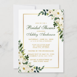 Convite Dourado Floral de Cor Verde do chá de pane