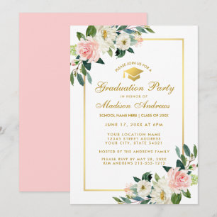 Convite Dourado Floral Rosa Festa de formatura P