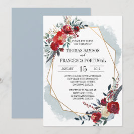 Convite Dourado Geométrico Boho Floral