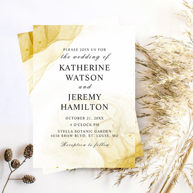 Convite Dourado Minimalista Moderno para Casamento (Criador carregado)