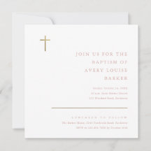 Convite Dourado Mínimo Moderno para Batismo Cruzad