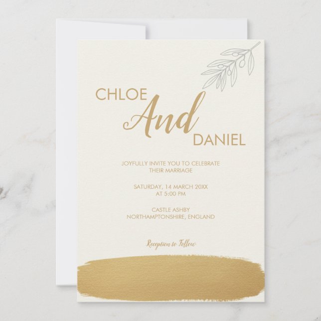 Convite Dourado Mínimo para Casamento do Branch Ol (Frente)