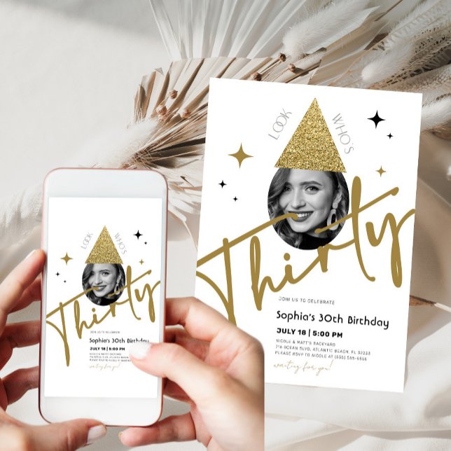 Convite Dourado para 30 aniversário de 30 anos com (Criador carregado)