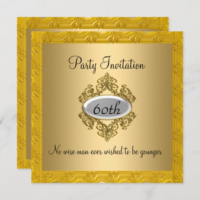 Convite Dourado para 60 anos Elegante (Frente/Verso)