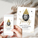 Convite Dourado para aniversário de 30 anos de Gli<br><div class="desc">Trinta aniversário de 30 anos com uma foto cobriu o chapéu de ouro.</div>