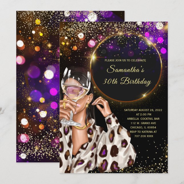 Convite Dourado para aniversário de 30 anos Preto (Frente/Verso)