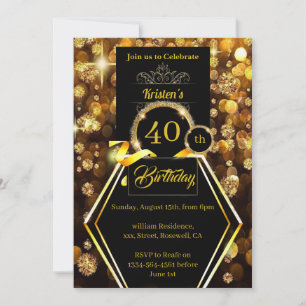 Convite Dourado para aniversário de 40 anos Glitte