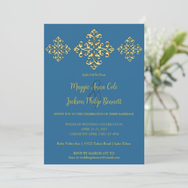 Convite Dourado para Casamento (Em pé/Frente)