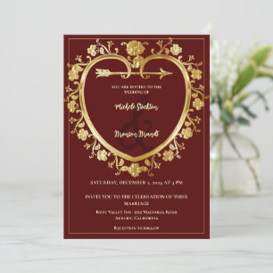 Convite Dourado para Casamento Cardíaco