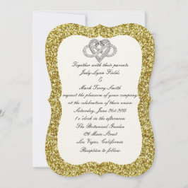 Convite Dourado para Casamento Cardíaco Infinito c