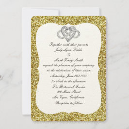 Convite Dourado para Casamento Cardíaco Infinito c