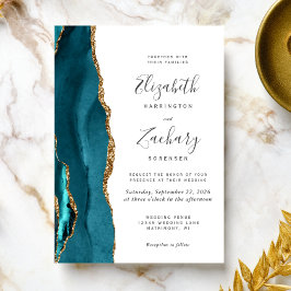 Convite Dourado para Casamento com Agatos Modernos