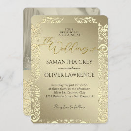Convite Dourado para Casamento com Monograma e Fot