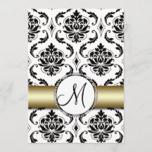 Convite Dourado para Casamento Damasco Negro
