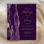 Convite Dourado para Casamento de Agato Roxo Profu<br><div class="desc">A borda esquerda deste elegante convite de casamento moderno apresenta uma cor d'água roxa,  borda agitada,  aparada com falso brilho dourado. O texto personalizável combina manuscritos dourados,  copperplate e fontes itálicas em um fundo roxo profundo. O verso apresenta um design de agate roxo e dourado correspondente.</div>