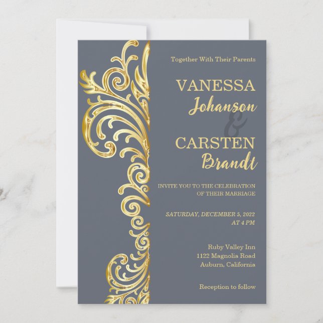 Convite Dourado para Casamento de Crest (Frente)