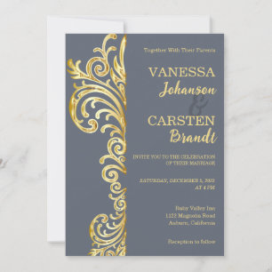 Convite Dourado para Casamento de Crest