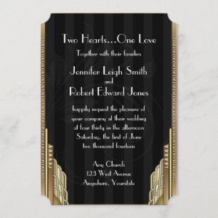 Convite Dourado para Casamento de Deco de Arte