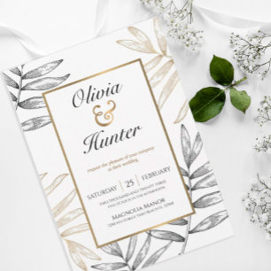 Convite Dourado para Casamento de Destino Tropical