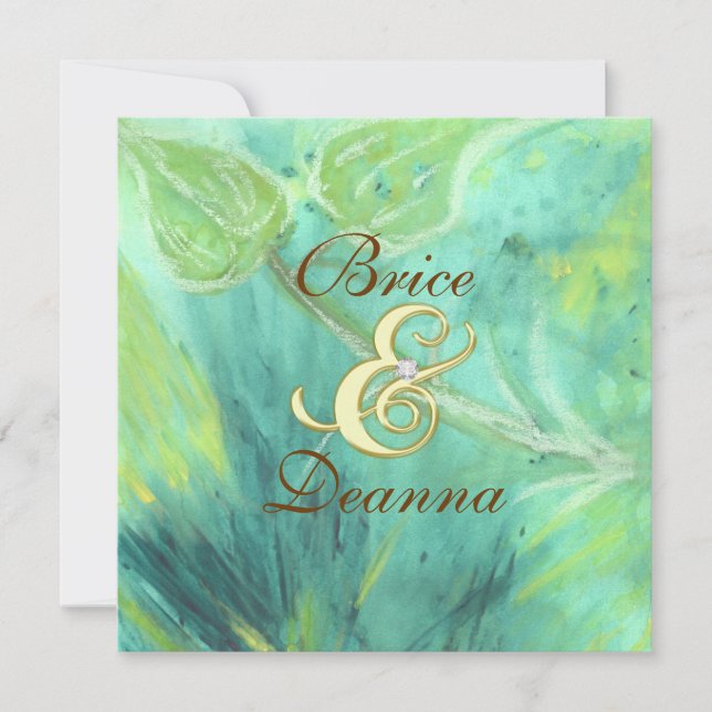 Convite Dourado para Casamento de Floresta em Chuv (Frente)