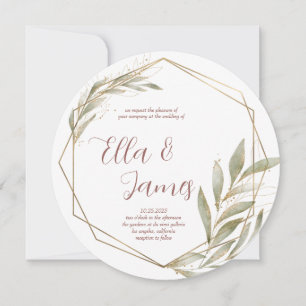 Convite Dourado para Casamento de Folha de Água