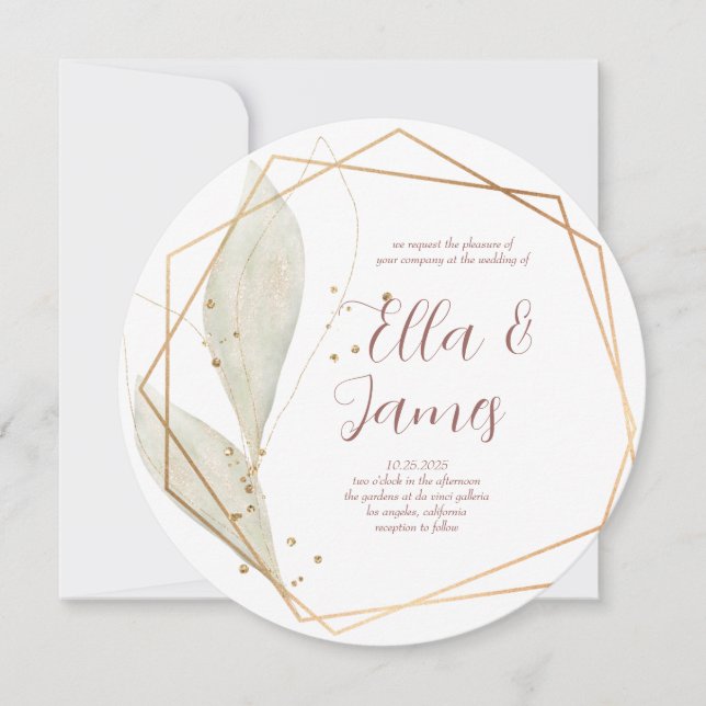 Convite Dourado para Casamento de Folha de Água (Frente)