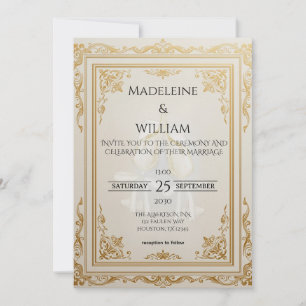 Convite Dourado para Casamento de Luxo Elegante
