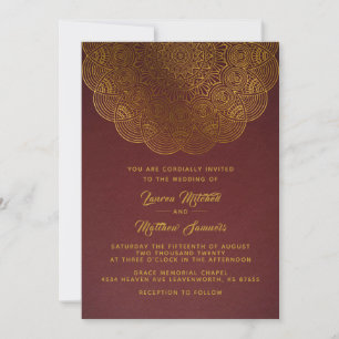 Convite Dourado para Casamento de Mandala