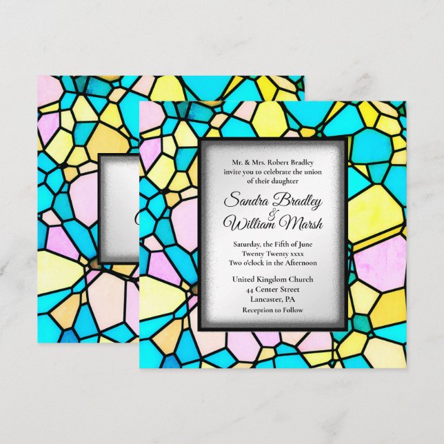 Convite Dourado para Casamento de Mosaico de Vidro (Frente/Verso)