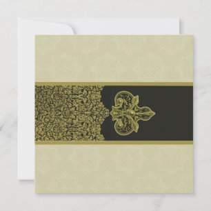 Convite Dourado para Casamento de Ornamento Floral