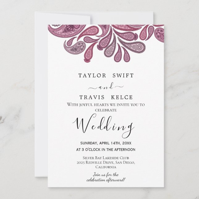 Convite Dourado para Casamento de Paisley Indiano (Frente)