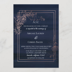 Convite Dourado para Casamento de Rosa Azul Moody