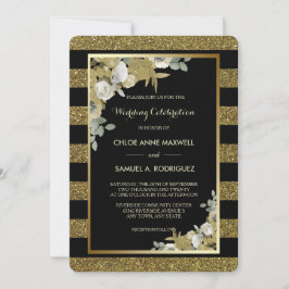 Convite Dourado para Casamento de Rosas de Bronze