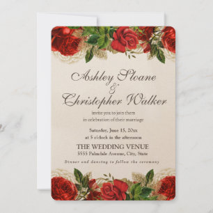 Convite Dourado para Casamento de Rosas Elegante R
