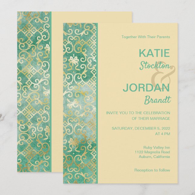 Convite Dourado para Casamento de Trás (Frente/Verso)