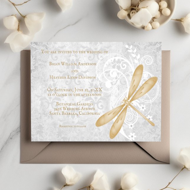 Convite Dourado para Casamento Dragonfly (Gold Dragonfly Wedding Invitation)