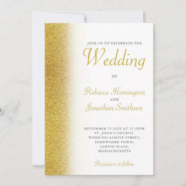Convite Dourado para Casamento Elegante de Script  (Frente)