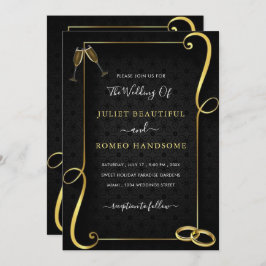 Convite Dourado para Casamento Elegante Preto do O