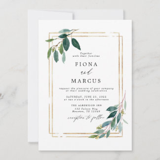 Convite Dourado para Casamento Eucalyptus Leaf