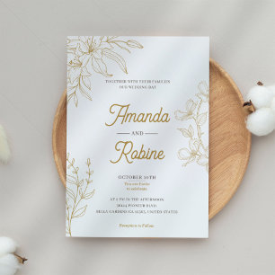 Convite Dourado para Casamento Floral