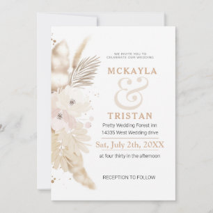 Convite Dourado para Casamento Floral de Watercolo