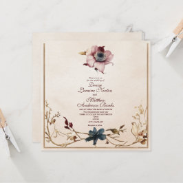 Convite Dourado para Casamento Floral Elegante Bur