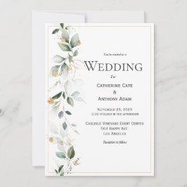 Convite Dourado para Casamento Floral Eucalyptus G