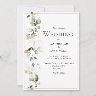 Convite Dourado para Casamento Floral Eucalyptus G