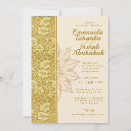 Convite Dourado para Casamento Kente com Detalhes 