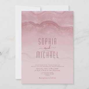 Convite Dourado para Casamento Marble Rosa