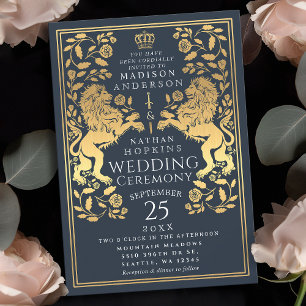 Convite Dourado para Casamento Medieval do Leão Re