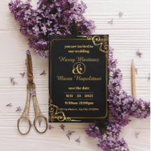 Convite Dourado para casamento moderno negro