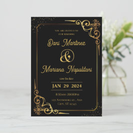 Convite Dourado para casamento moderno negro