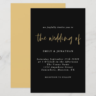 Convite Dourado para Casamento Negro Simples